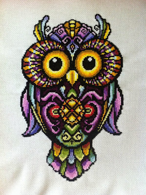 sowa haft krzyżykowy cross stitch owl