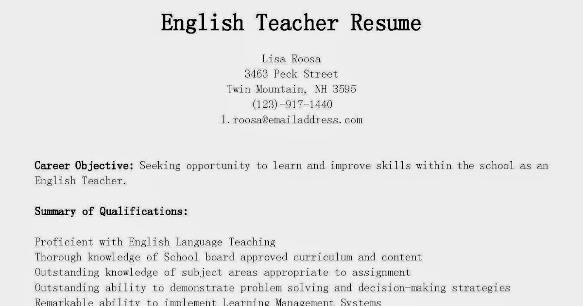 Resume Samples: English Teacher Resume Sample