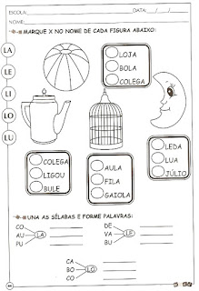 Atividade alfabetização com a letra L