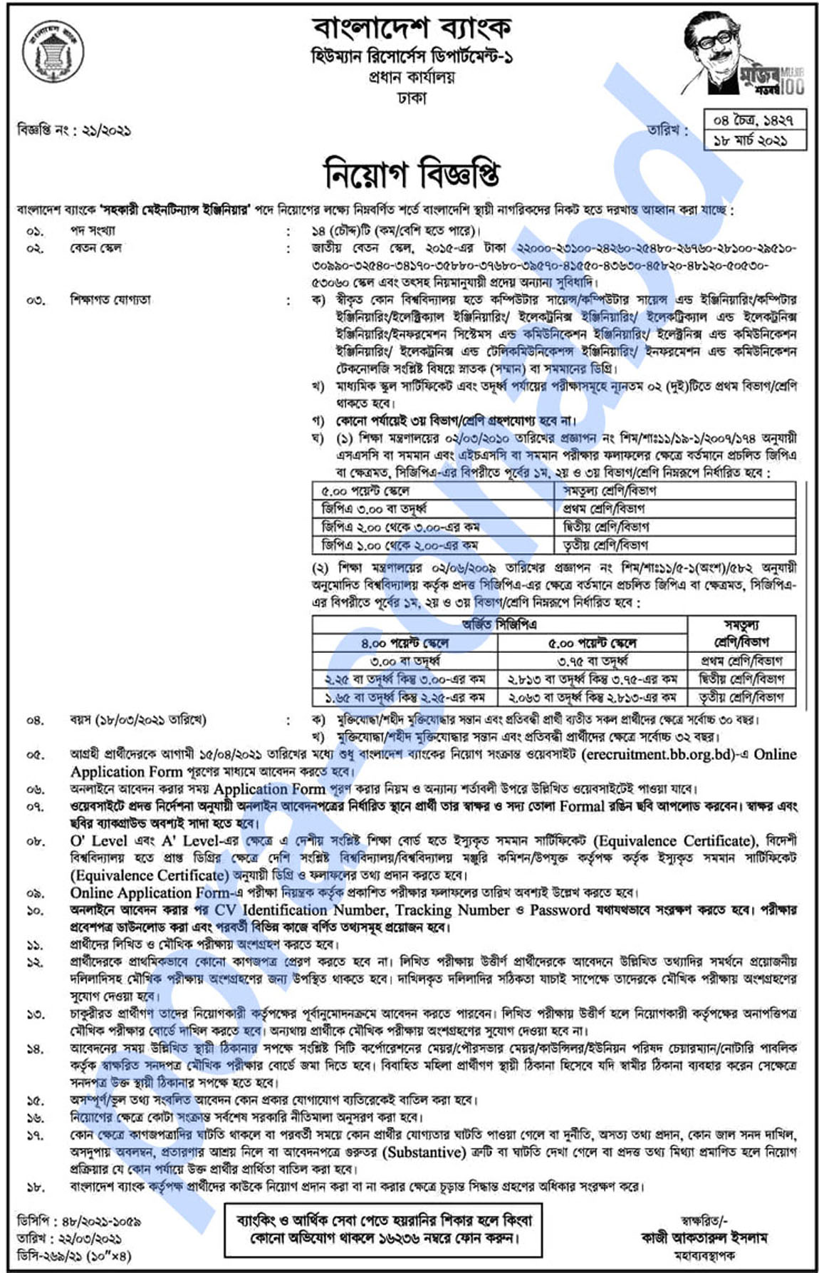 Bangladesh Bank Latest Job Circular 2021