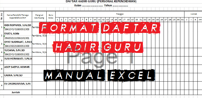 Contoh Format Absen Manual Harian Guru Lengkap Sekolah Dasar Sdn Sobang 1