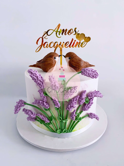 lovebirds cake chucakes singapore bird birds lavender flower buttercream cake