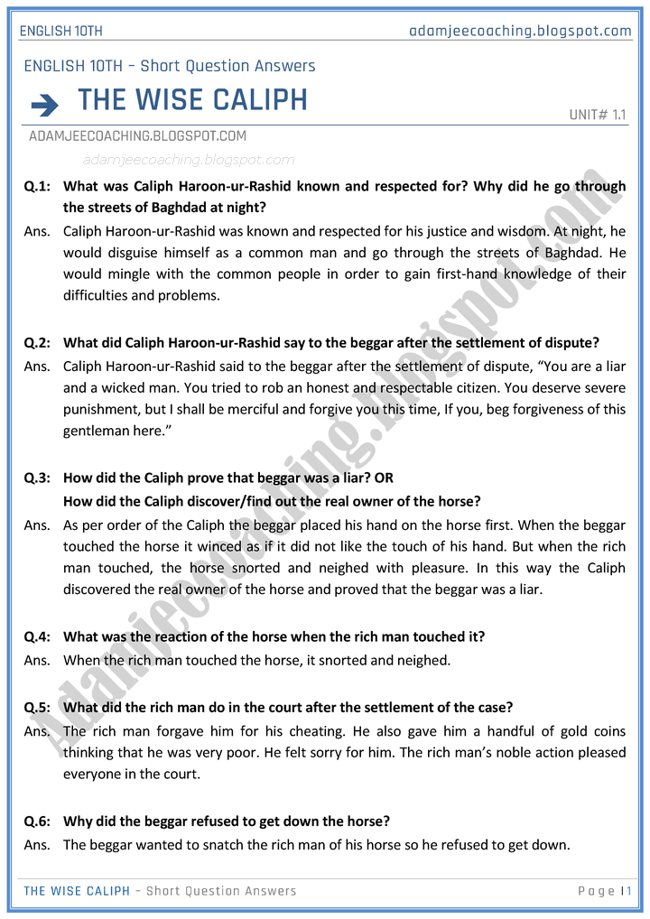 the-wise-caliph-short-and-detailed-question-answers-english-10th