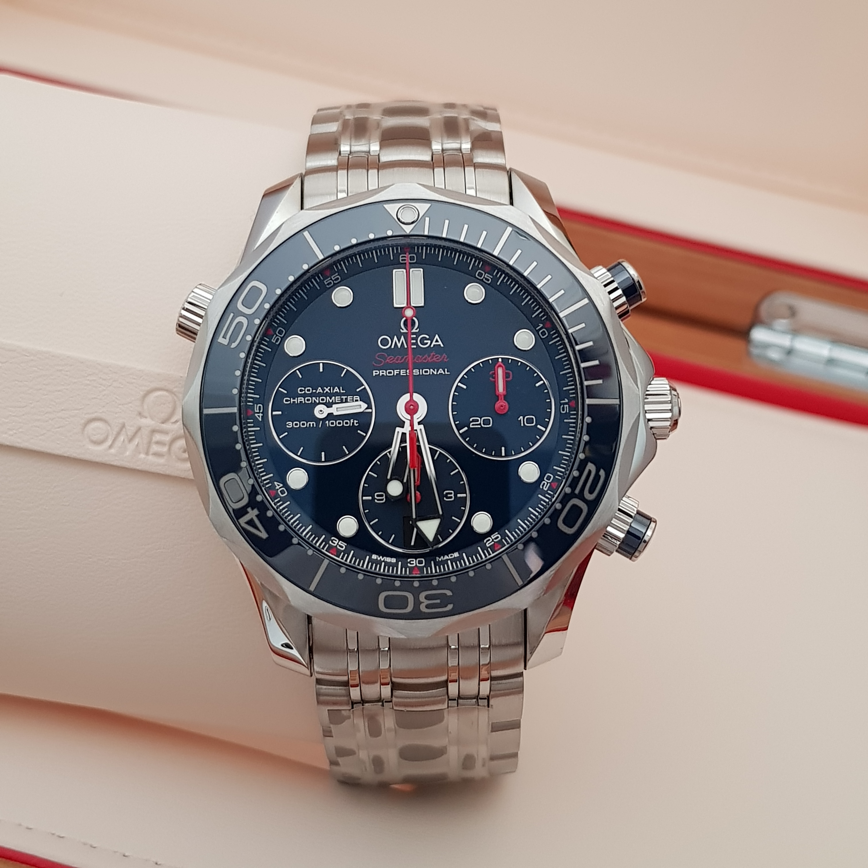 Jual, Beli, Tukar Tambah, Service Jam Tangan Mewah / Arloji Original  (Buy-Sell-Trade In-Service) : (FOR SALE) OMEGA SEAMASTER DIVER 300M  CHRONOGRAPH REF: 212.30.42.50.03.001 BLUE DIAL AUTOMATIC STAINLESS STEEL  CASE AND BRACELET 41MM