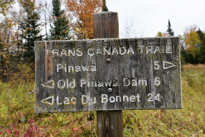 Wooden Trans Canada Trail sign near Pinawa.