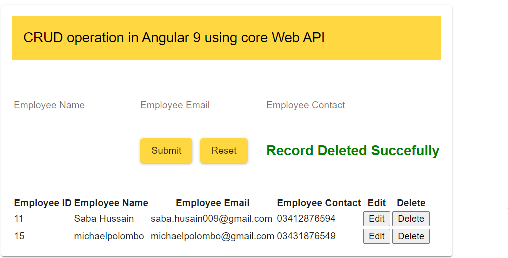 CRUD Operation in Angular 9 using Core Web API