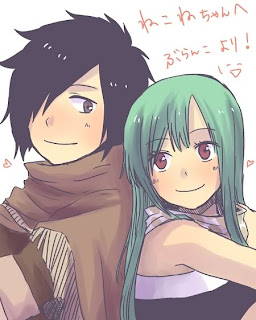 green and black hairs anime sweet couple