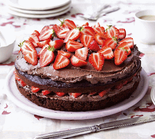 Double cocoa and strawberry cake