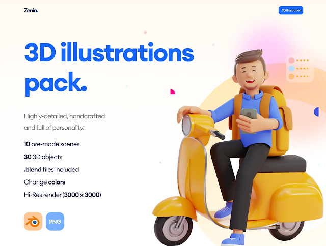 ZENIN 3D Illustrations Pack Free By Ahmed Tech Man