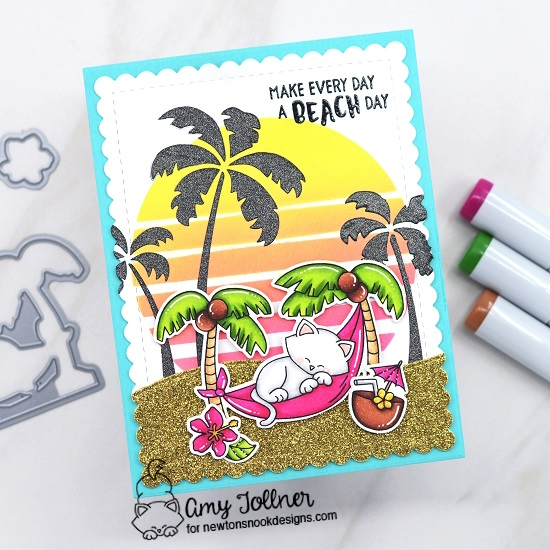 Aloha Newton Stamp and Die Set, Retro Sun and Palms Stencil Set, Land Borders Die Set, Frames and Flags Die Set by Newton's Nook Designs #newtonsnookdesigns #newtonsnook #nnd #handmade