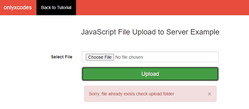 If you choose a file that has already exists, you will see an error message similar to the one below.