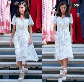 Queen Letizia of Spain wearing espadrilles