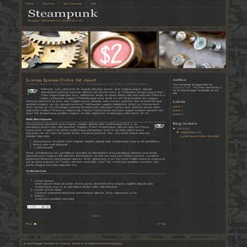 Steampunk free blogger template adapted from wordpress theme to blogger template with 2 column blogger template