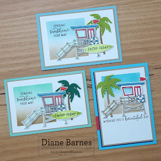 Handmade beach themed cards using Stampin Up Beach Day stamp set and dies bundle. Card by Diane Barnes - colourmehappydi - stampinupcards - alcohol markers - stampinblends - cardmaking - stamping