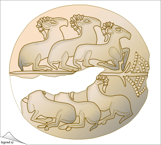 クノッソス宮殿遺跡・中央大階段付近・粘土印影「ヤギの群れ」 Minoan  Seal Impression of sitting Goats, Knossos Palace／©legend ej