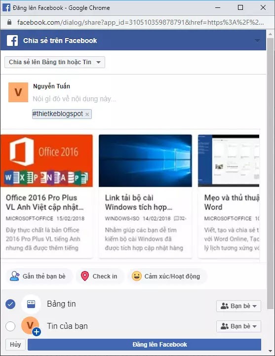 Tự động thêm hashtag khi chia sẻ bài viết blogspot lên Facebook
