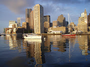 Sunrise at Boston Harborour friends' boat is the white one (boston sunrise)