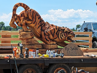 A very bright striped tiger growling