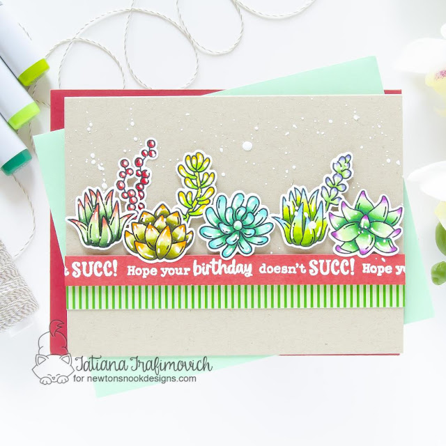 Succulent Card by Tatiana Trafimovich | Succulent Garden Stamp Set and Springtime Paper Pad by Newton's Nook Designs