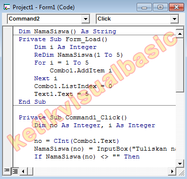 Code editor mengenal array visual basic 6.0