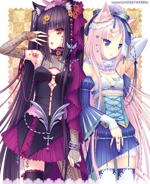 cute anime girls, fancy dress, anime nekomimi