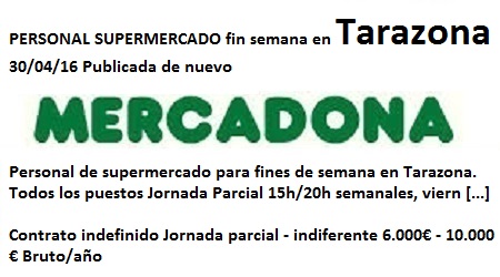 Lanzadera de Empleo Virtual Zaragoza, Oferta Mercadona Tarazona