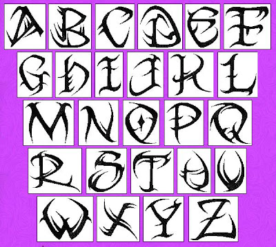 Graffiti alphabet font tribal az with pink backgrond
