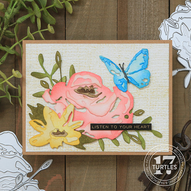 You Make Me Smile Card by Juliana Michaels featuring Tim Holtz  Brushstroke Butterflies, Brushstroke Flowers 2 and 3D Linen Texture Fade Embossing Folder