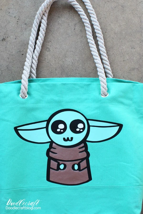 Baby Yoda The Child from Star Wars the Mandalorian Layered Cricut Iron-On Vinyl Tote Bag DIY