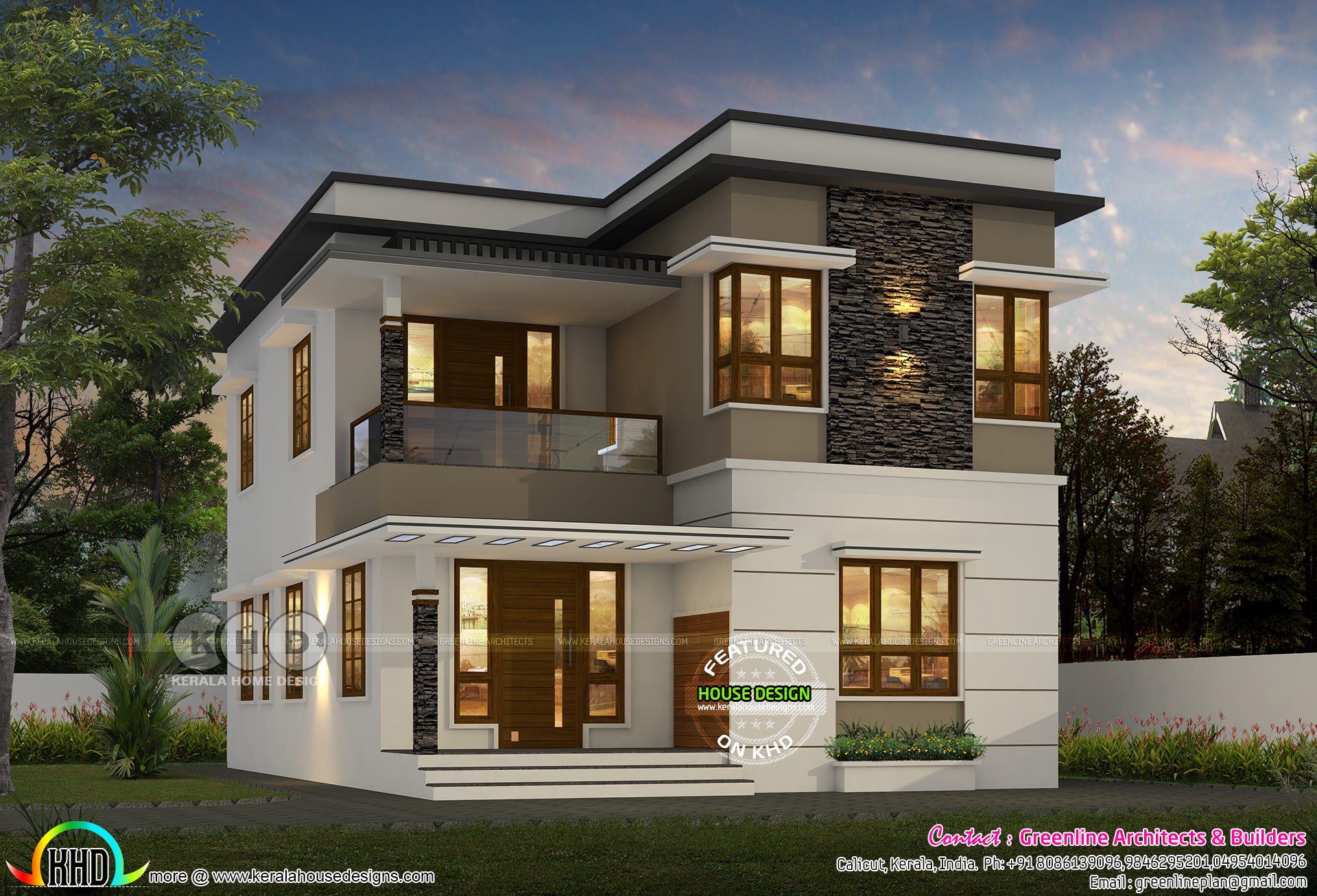  1600  sq  ft  4 bedroom modern  flat roof house  Kerala home  