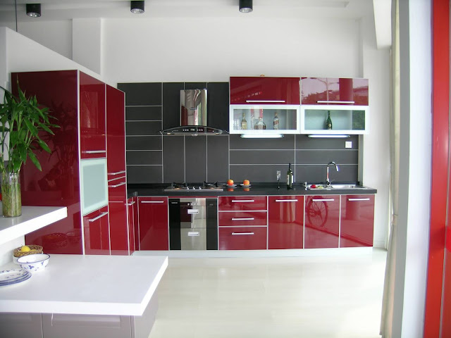  Model kitchen sets merah ialah salah satu pilihan warna desain sebuah kitchen sets 21 Model Kitchen Sets Merah