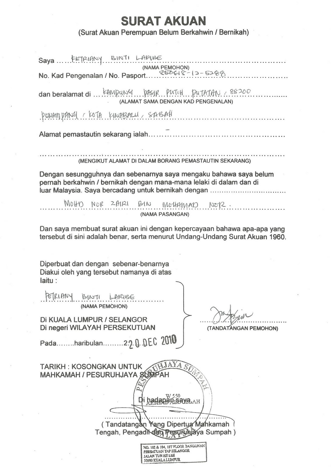 Contoh Surat Pengesahan Janda