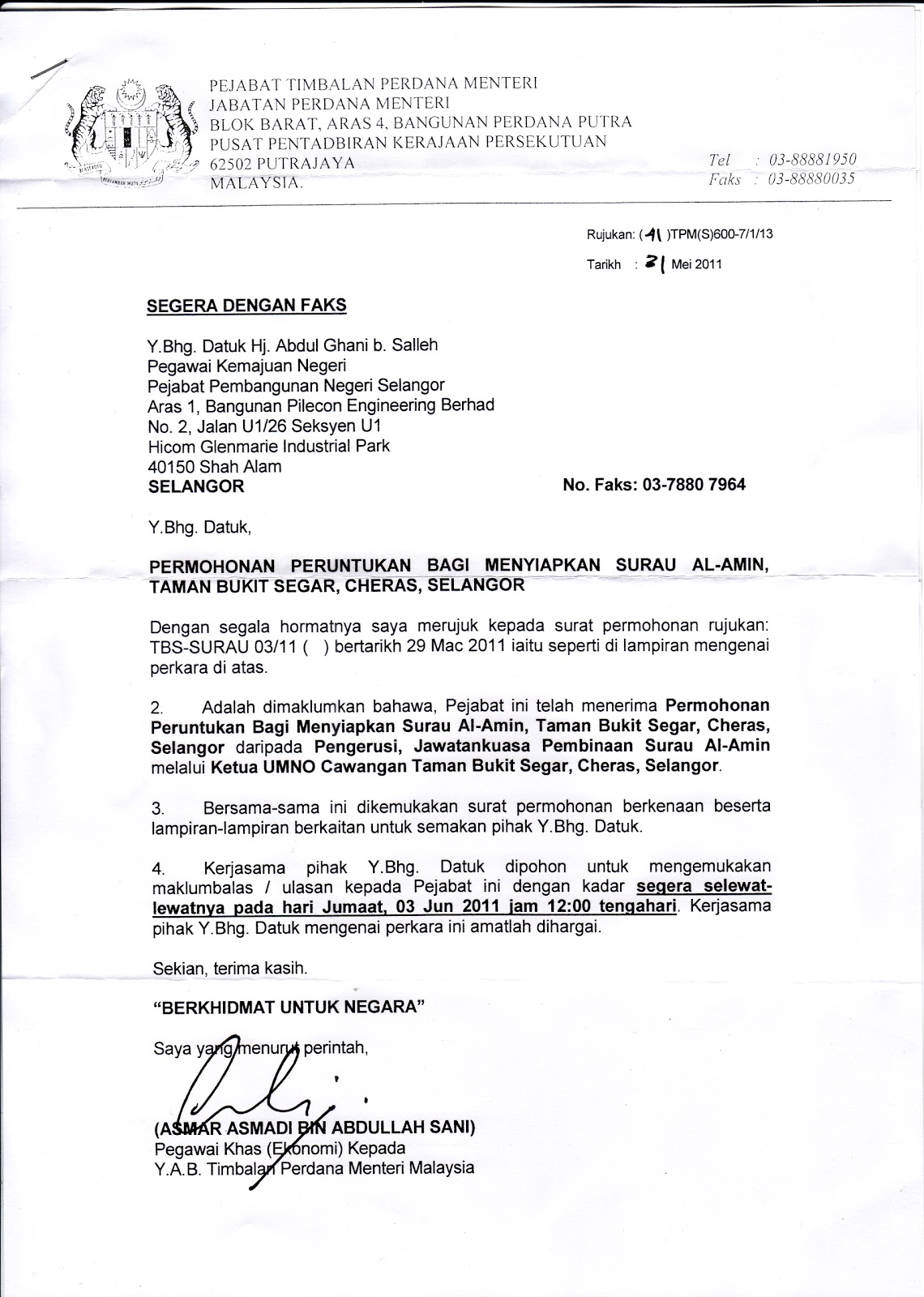 Surat Mohon Sumbang Kepada Lhdn