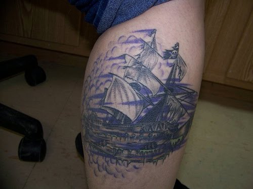 Pirates of the Caribbean ghost ship tattoo.