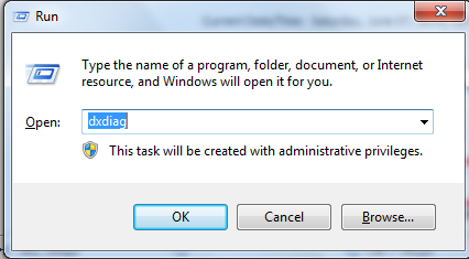 cara membuka dxdiag melalui run 