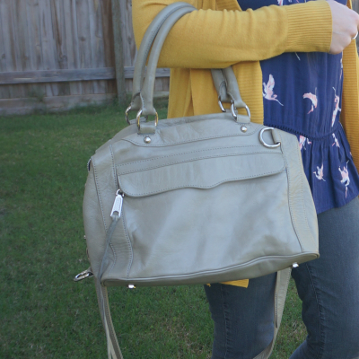 rebecca minkoff soft grey MAB mini bag worn on arm | awayfromtheblue