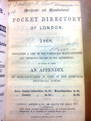 Merchants' 

and Manufacturers' Pocket Directory of London, title page