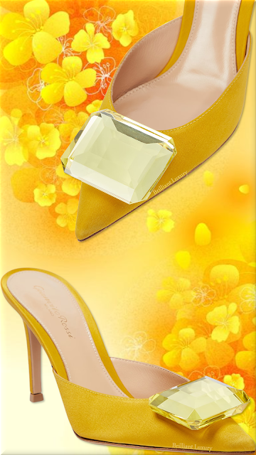 ♦Gianvito Rossi Jaipur mimosa yellow embellished satin mules #brilliantluxury