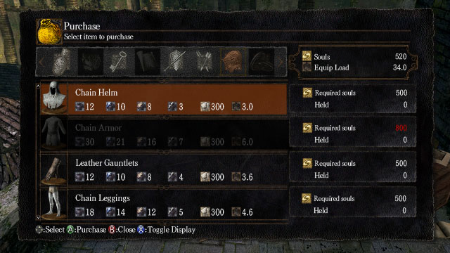 Dark Souls shop screen