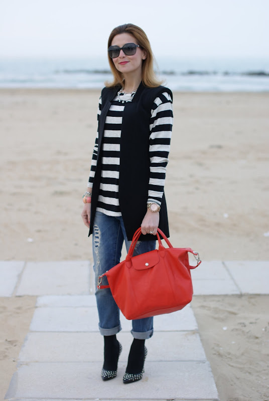 Longchamp Le Pliage cuir, Fashion and Cookies, striped top