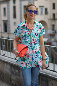 Kenzo floral print, Kenzo shirt, Orange clutch, Fashion and Cookies, fashion blog