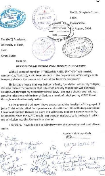 Born Again Student Writes His Own Expulsion Letter