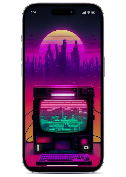 Retrowave Computer iPhone HD Background Wallpaper