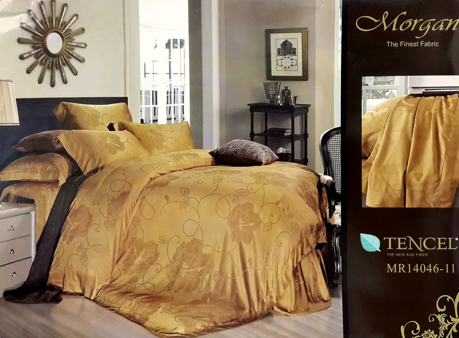 Sprei King Koil Tencel Motif Bunga Gold Muda