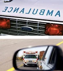 Reverse AMBULANCE in mirror