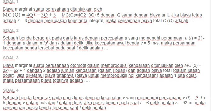  Contoh Soal Penerapan Integral Tak Tentu dalam Kehidupan 