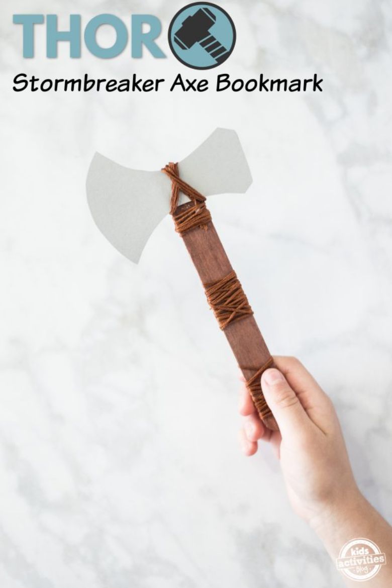 Thor stormbreaker axe bookmark - Superhero crafts for kids