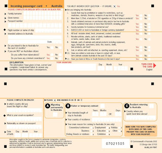 Incoming Passenger Card Australia