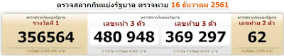 Thai Lotto Live Result For 16-12-2018