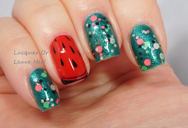 Julep Karissa and China Glaze Watermelon Rind + UberChic Beauty 9-01 + Liquid Lacquer Watermelon